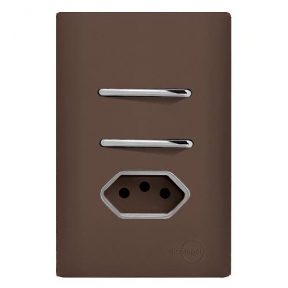 Conjunto Interruptor Duplo Paralelo + Tomada 10A 4x2 - Novara Especiais Marrom Fosco Conjunto Interruptor Duplo Paralelo + Tomada 10A 4x2 - Novara Especiais Marrom Fosco